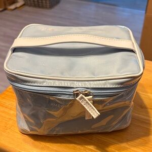 Light Blue Clear Cosmetic Bag with White Trim